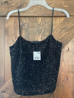 Mango Black Sequin Crewneck Top